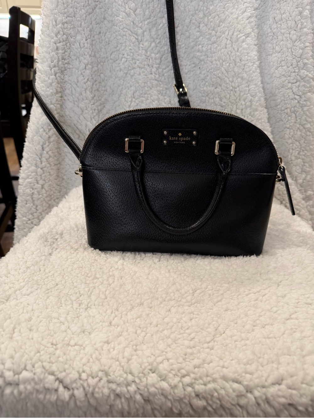 Kate Spade New York Sadie Black Pebbled Leather Dome Crossbody Satchel Bag